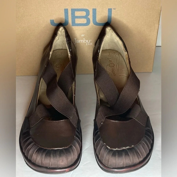 Jambu JBU J41 Wedge Heel Shoes Brown Criss-Cross Vegan Women’s Size US9.5 US9.5M - Picture 1 of 6